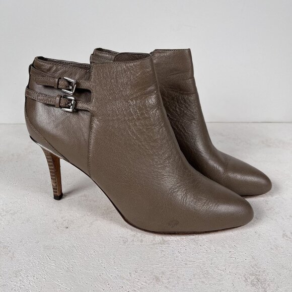 Authentic Coach Daphne Stiletto Leather Ankle Booties Taupe Size 8 - Picture 2 of 12